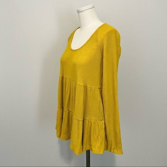 Anthropologie Maeve Samina Thermal Babydoll Long Sleeve Top Yellow - Picture 5 of 13